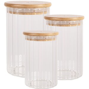 Clayre & Eef 6GL4719L Tarro con tapa bambú Ø 8x18 cm vidrio madera