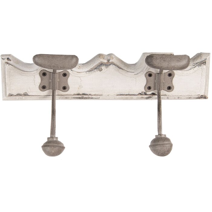 Clayre & Eef 6H2400 Perchero Perchero de pared 2 ganchos Estilo antiguo Blanco 23x6x10 cm