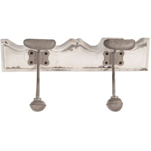 Clayre & Eef 6H2400 Perchero Perchero de pared 2 ganchos Estilo antiguo Blanco 23x6x10 cm