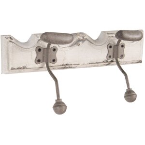 Clayre & Eef 6H2400 Perchero Perchero de pared 2 ganchos Estilo antiguo Blanco 23x6x10 cm