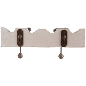 Clayre & Eef 6H2400 Perchero Perchero de pared 2 ganchos Estilo antiguo Blanco 23x6x10 cm