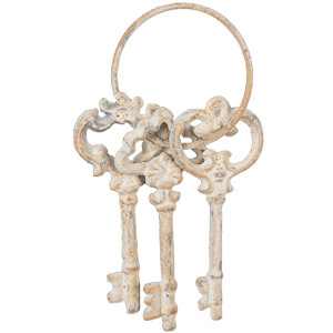 Clayre & Eef 6Y5772 Llavero decorativo de hierro beige y marrón 19cm estilo vintage