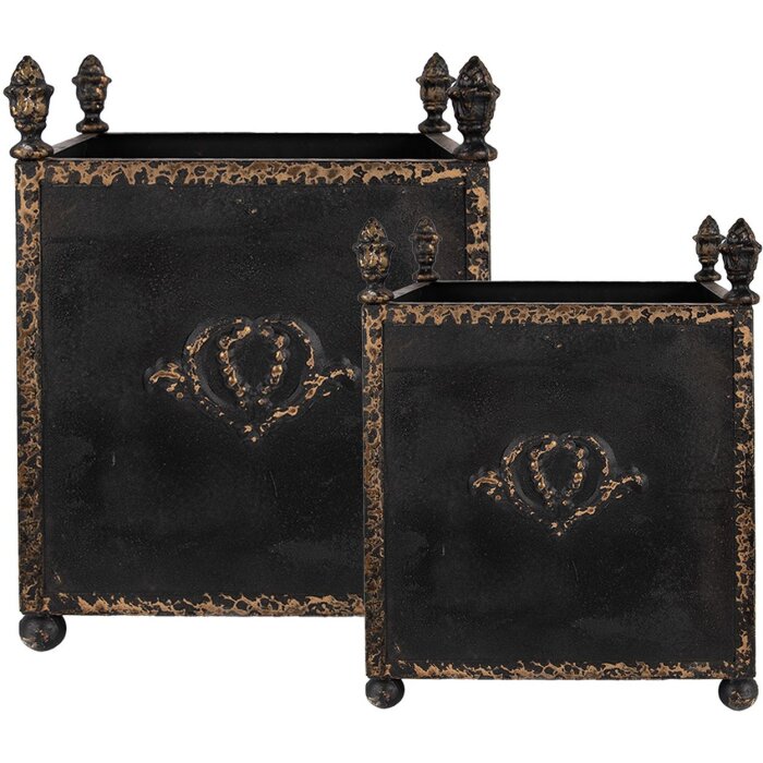 Clayre & Eef 5Y1293 Set de 2 maceteros estilo barroco interior de hierro negro