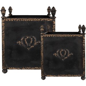 Clayre & Eef 5Y1293 Set de 2 maceteros estilo barroco interior de hierro negro