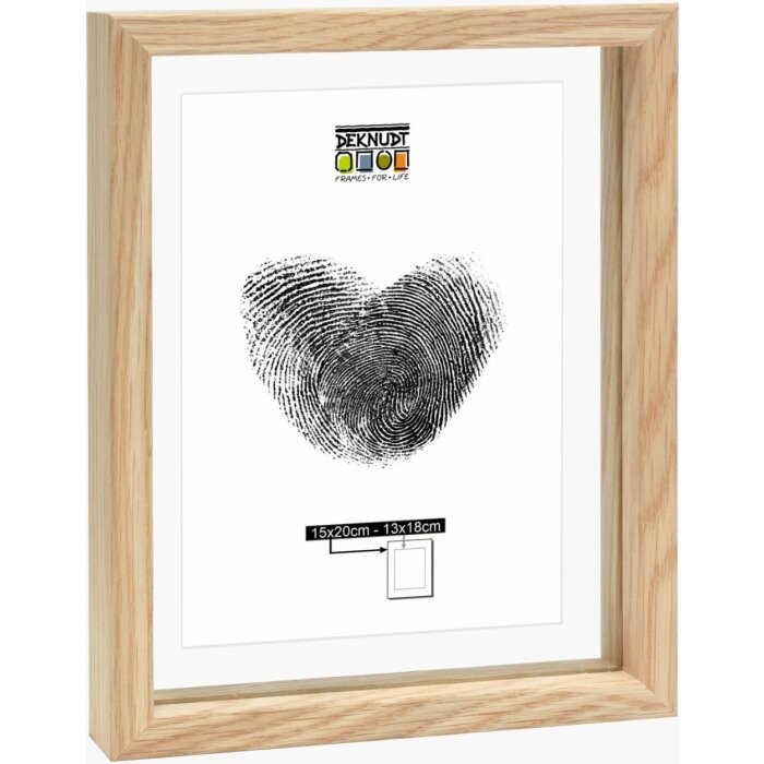 Marco de fotos Deknudt S68SG3 de cristal con borde de madera en color natural para efecto flotante 15x20 cm