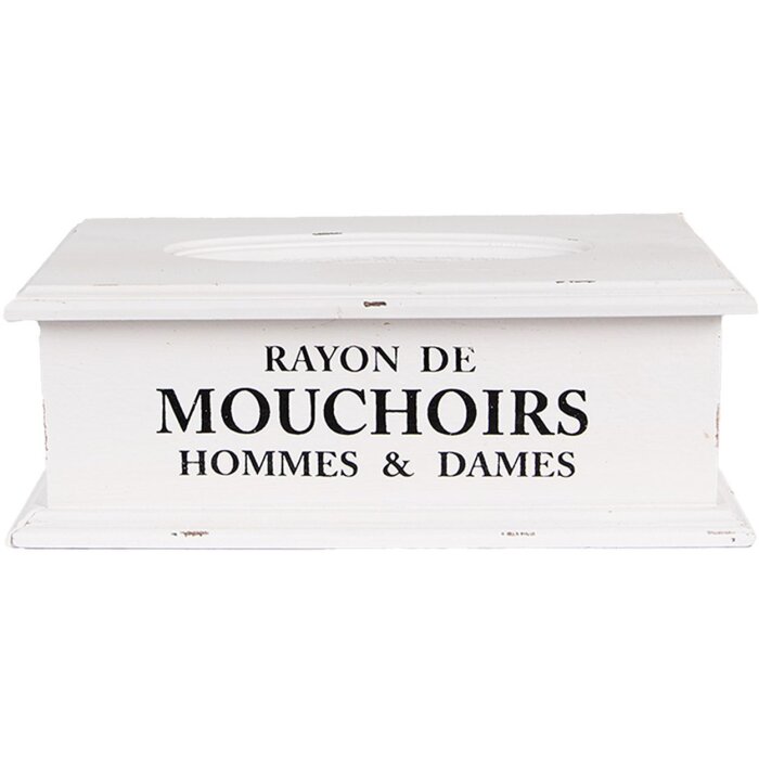 Clayre & Eef 6H2396 Caja de pañuelos Madera Blanco 28x16x10 cm Vintage