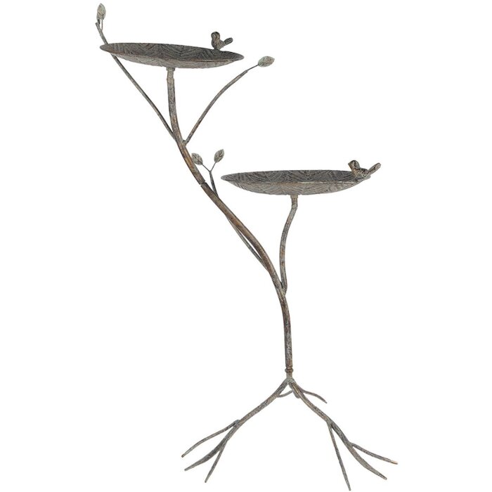Clayre & Eef 6Y5656 Comederos para aves en metal antiguo verde-marrón 38x43x78cm