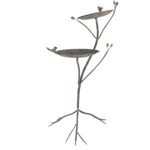 Clayre & Eef 6Y5656 Comederos para aves en metal antiguo verde-marrón 38x43x78cm