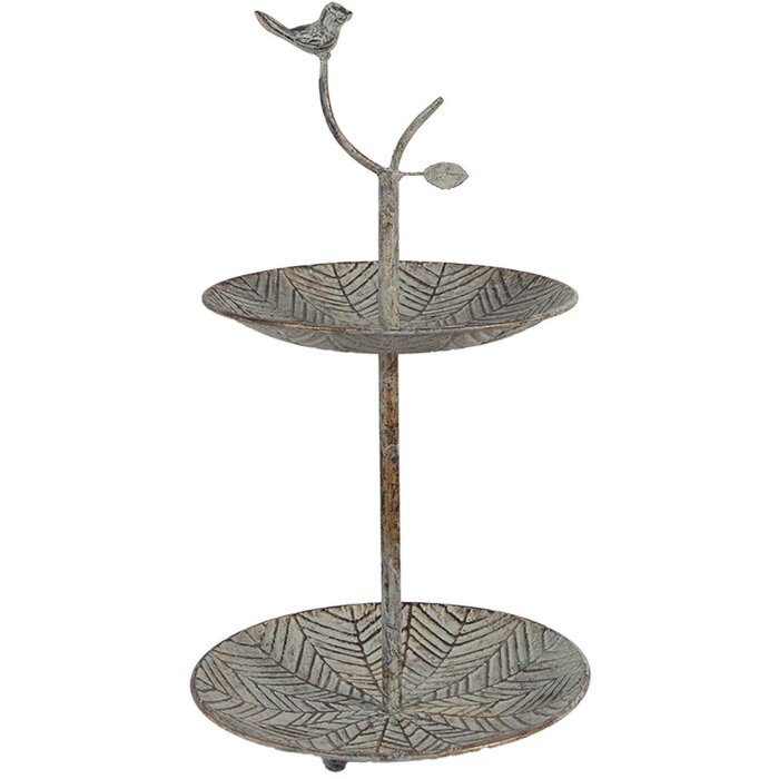 Clayre & Eef 6Y5658 Etapa de metal verde-marrón Ø 26 x 48 cm 2 niveles estilo antiguo
