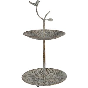 Clayre & Eef 6Y5658 Etapa de metal verde-marrón Ø 26 x 48 cm 2 niveles estilo antiguo