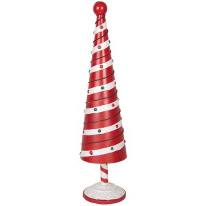 Clayre & Eef 6Y5735 Árbol de Navidad de Hierro Color Rojo y Blanco Diámetro 13x49 cm Estilo de Campo