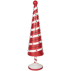 Clayre & Eef 6Y5735 Árbol de Navidad de Hierro Color Rojo y Blanco Diámetro 13x49 cm Estilo de Campo