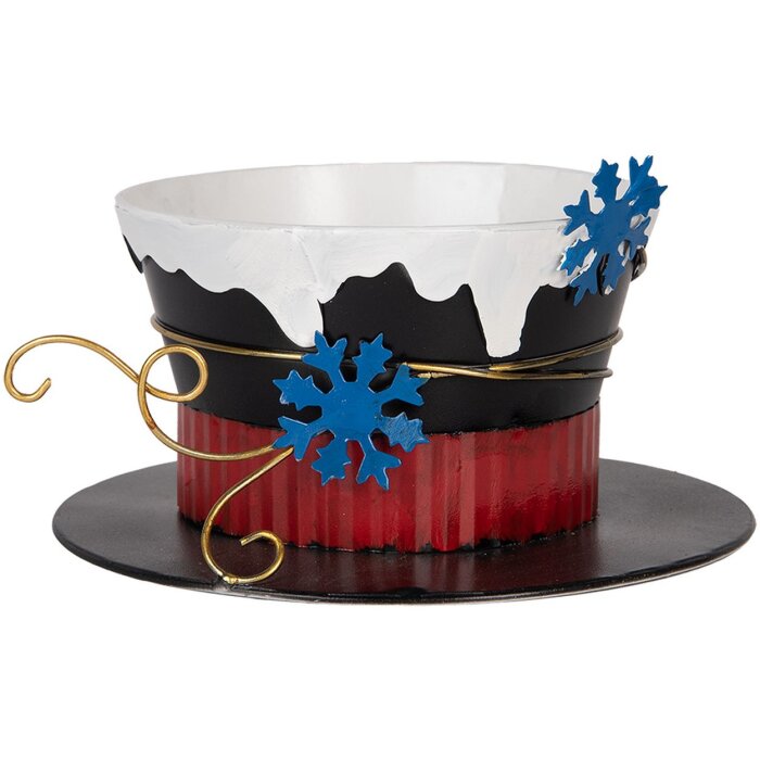 Clayre & Eef 6Y5736 Sombrero decorativo rústico invernal Ø 22x12 cm negro blanco azul dorado