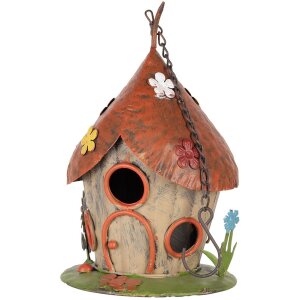 Clayre & Eef Casa de pajaros Beige Rojo Diámetro 17xAlto 27/54cm Hierro Vintage