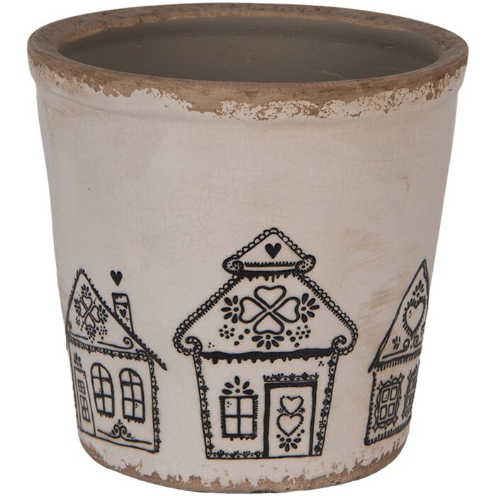 Clayre & Eef 6CE2123L Decoración Maceta Beige Negro Ø 17x16 cm