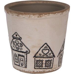 Clayre & Eef 6CE2123L Decoración Maceta Beige Negro Ø 17x16 cm