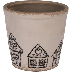 Clayre & Eef 6CE2123M Decoración Maceta Cerámica Beige Negro Ø 15x14 cm