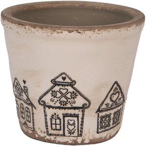 Clayre & Eef 6CE2123S Maceta Cerámica Estilo Campestre Beige Negro Ø 12x11 cm