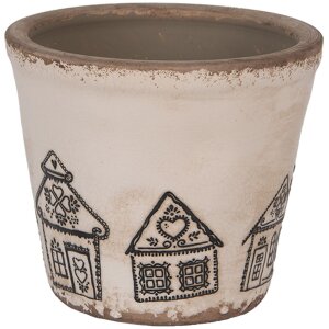 Clayre & Eef 6CE2123S Maceta Cerámica Estilo Campestre Beige Negro Ø 12x11 cm