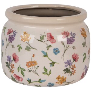 Clayre & Eef 6CECFL0001L Maceta Cerámica Beige Floral Ø 20x15 cm Estilo Campestre