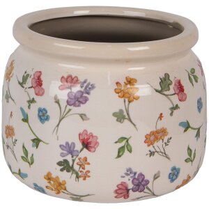 Clayre & Eef 6CECFL0001L Maceta Cerámica Beige Floral Ø 20x15 cm Estilo Campestre