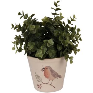 Clayre & Eef 6CEVGP0001S Maceta Estilo Campestre Motivo Pájaro Beige Ø12x11 cm