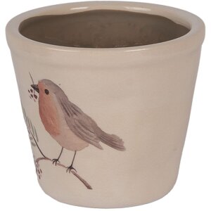Clayre & Eef 6CEVGP0001S Maceta Estilo Campestre Motivo Pájaro Beige Ø12x11 cm