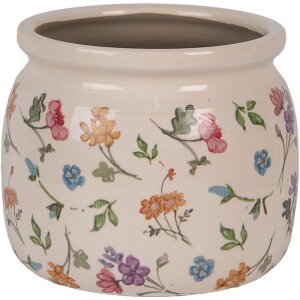 Clayre & Eef Maceta Floral Beige 16x13 cm Estilo Rural Cerámica