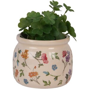 Clayre & Eef Maceta de cerámica beige con flores Ø12x10 cm estilo rústico