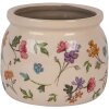 Clayre & Eef Maceta de cerámica beige con flores Ø12x10 cm estilo rústico