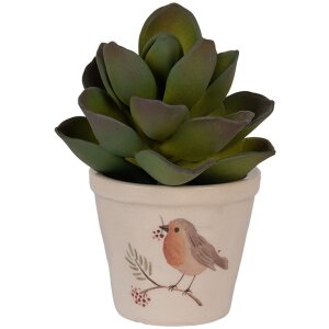 Clayre & Eef Maceta Estilo Campo Ø8x7cm Beige Marrón Cerámica Motivo Floral