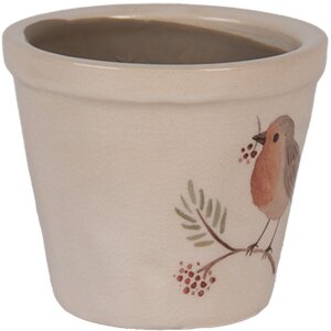 Clayre & Eef Maceta Estilo Campo Ø8x7cm Beige Marrón Cerámica Motivo Floral