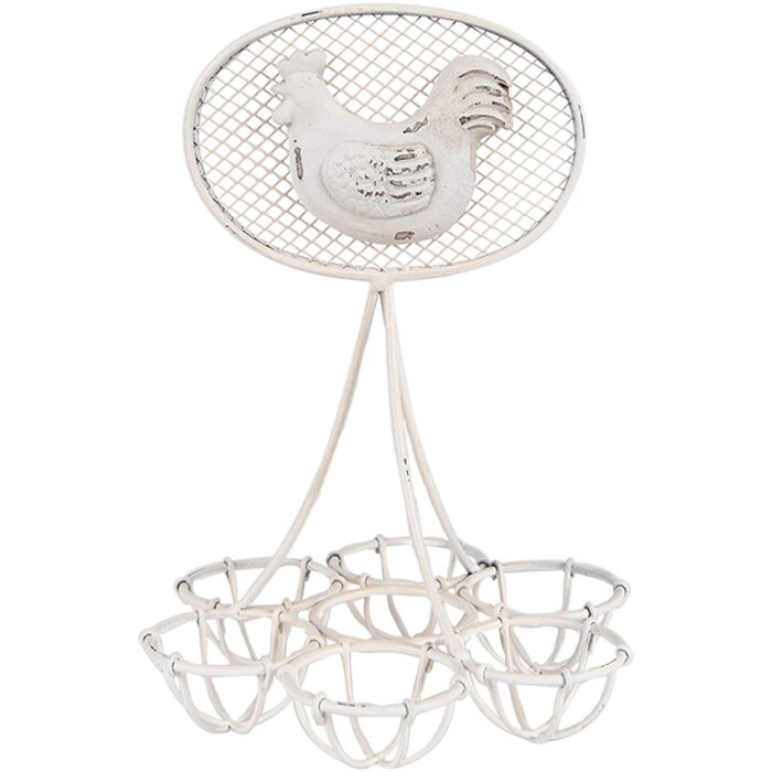 Clayre & Eef Huevero Hierro Blanco Ø15x22cm para 6 Huevos Estilo Rústico