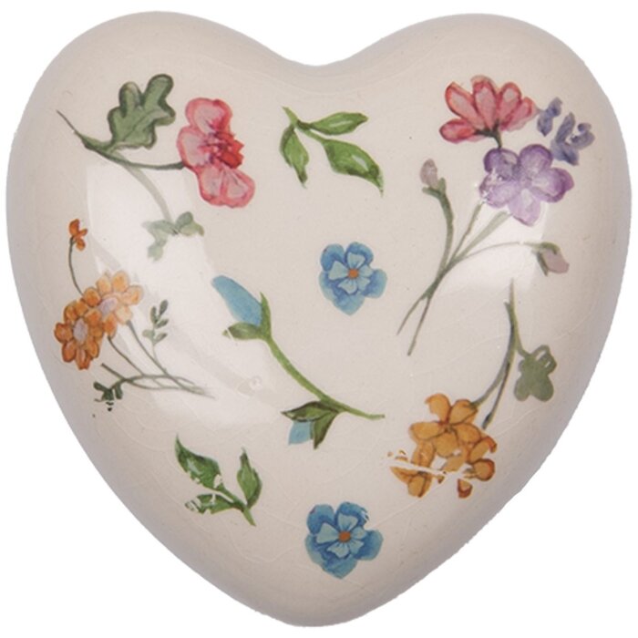 Clayre & Eef 6CECFL0003 Corazón de cerámica beige 12x12x4cm estilo rústico decoración