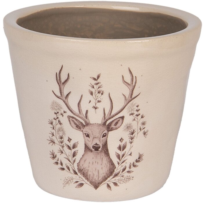 Clayre & Eef Maceta decorativa con motivo de ciervo Ø 12x11 cm
