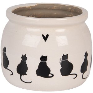 Clayre & Eef Maceta Gato Beige y Negro 12x10 cm...
