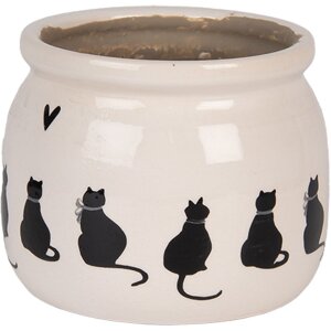 Clayre & Eef Maceta Gato Beige y Negro 12x10 cm Estilo Rústico