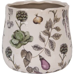 Clayre & Eef Maceta de cerámica beige con motivos vegetales estilo rústico