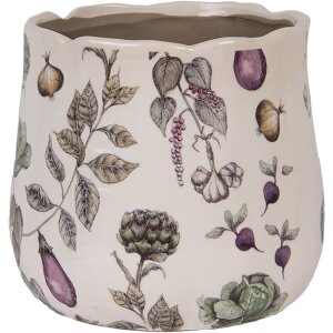 Clayre & Eef Maceta de cerámica beige con motivos vegetales estilo rústico