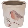 Clayre & Eef Maceta con Motivo de Pájaro Beige-Marrón Ø17x16cm Estilo Rústico