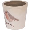 Clayre & Eef Maceta con Motivo de Pájaro Beige-Marrón Ø17x16cm Estilo Rústico