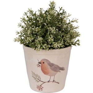 Clayre & Eef Maceta Estilo Rústico Motivo Pájaro Beige Ø 15x14 cm