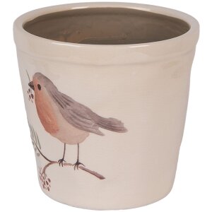 Clayre & Eef Maceta Estilo Rústico Motivo Pájaro Beige Ø 15x14 cm