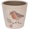 Clayre & Eef Maceta Estilo Rústico Motivo Pájaro Beige Ø 15x14 cm