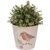 Clayre & Eef Maceta Estilo Rústico Motivo Pájaro Beige Ø 15x14 cm