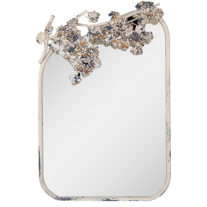 Clayre & Eef 52S329 Espejo de pared blanco gris dorado 58x89cm estilo Antiguo con motivos florales