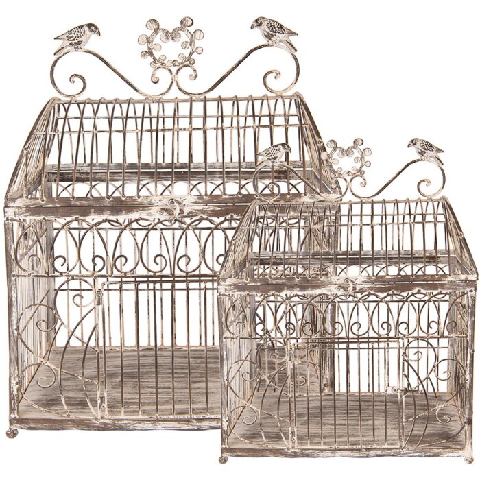 Clayre & Eef Jaulas decorativas 2 uds. Marrón-Beige Metal Antiguo 56cm 41cm