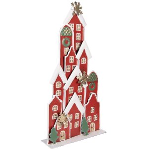 Clayre & Eef 5Y1379 Decoración Casas Navidad Roja 28x8x56cm Metal Estilo Rústico