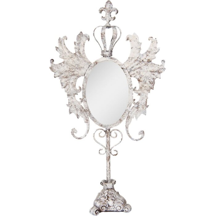Clayre & Eef 62S331 Espejo de mesa Barock Antiguo Blanco 37x14x68 cm