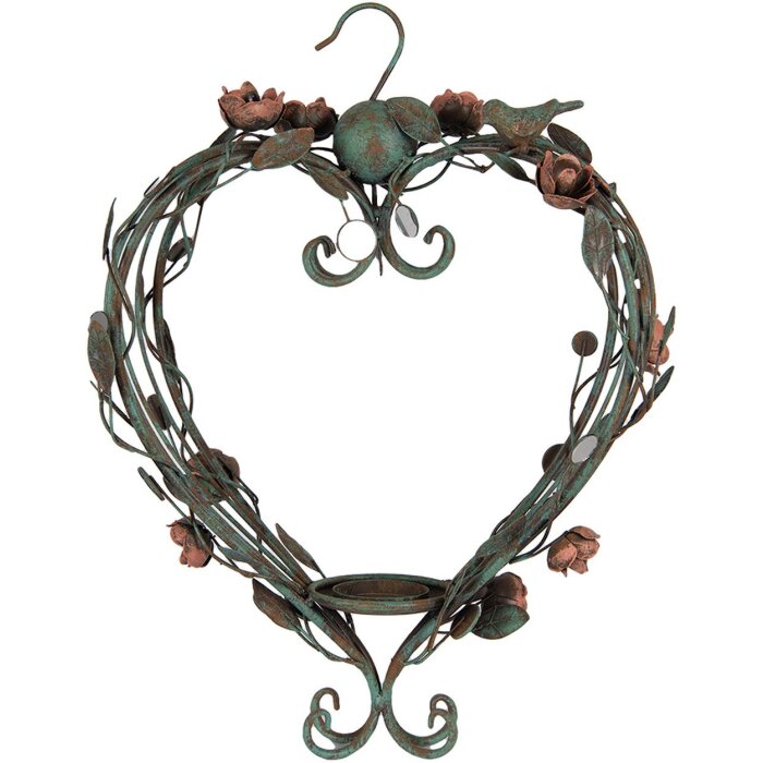 Clayre & Eef 5Y1341 Candelabro Corazón Metal Verde Rosa 43x22x60 cm